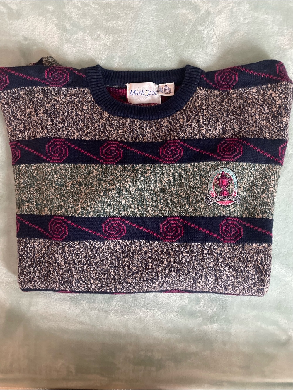 Ark & Co Men's Patterned Crewneck Sweater in Navy, Olive & Pink